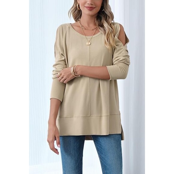 Hongqizo Cold Shoulder Long Sleeve Sweatshirt Casual Side Split Chic SZ XXL:NWOT - Picture 3 of 11